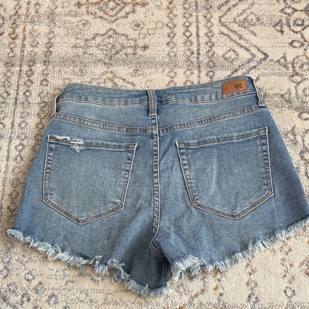 RSQ Vintage High Rise Blue Distressed Jean Shorts 25 - Picture 7 of 7